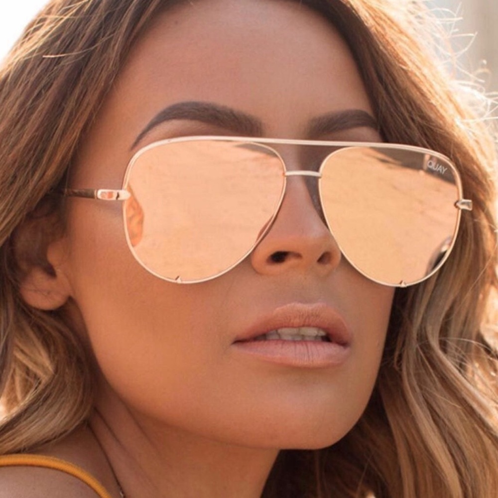 Quay Australia Gold Aviator Sunglasses with Mirrored Lenses